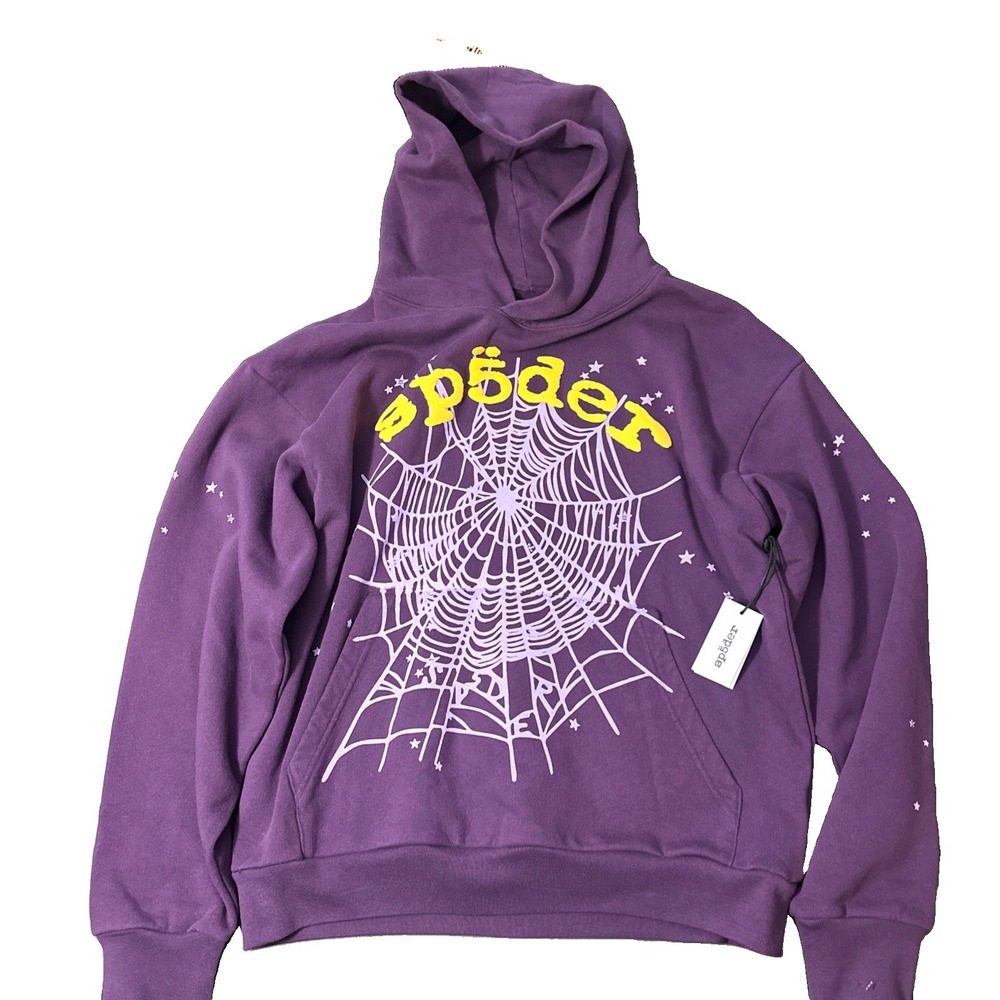 NWT SP5DER Star OG Web V2 Hoodie Men's Size Large Purple Flaw